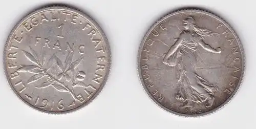 1 Franc Silber Münze Frankreich 1916 ss+ (133621)