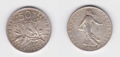 50 Centimes Silber Münze Frankreich 1919 ss+ (139987)