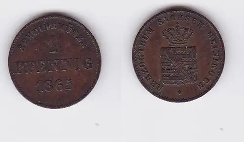1 Pfennig Kupfer Münze Sachsen Meiningen 1865 (117326)