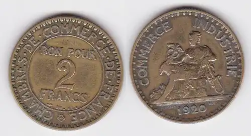 2 Francs Messing Münze Frankreich 1920 ss (143311)