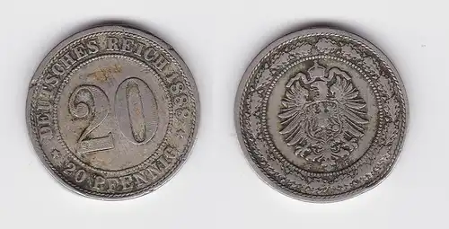 20 Pfennig Nickel Münze Kaiserreich 1888 F, Jäger 9  (134098)