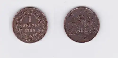 1 Kreuzer Bronze Münze Baden 1865 (117260)