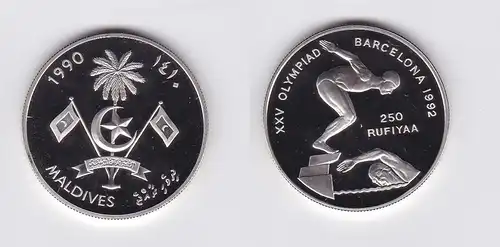 250 Rufiyaa Silbermünze Malediven Olympia 1992 Barcelona Schwimmstaffel (118551)