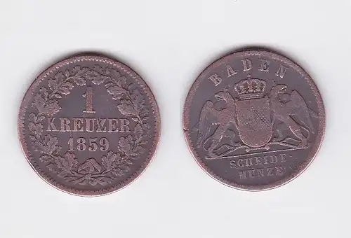 1 Kreuzer Bronze Münze Baden 1859 (117181)