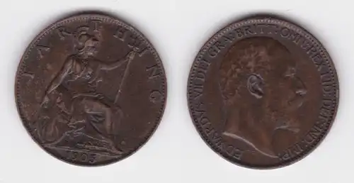 1 Farthing Kupfer Münze Großbritannien 1905 ss (143533)