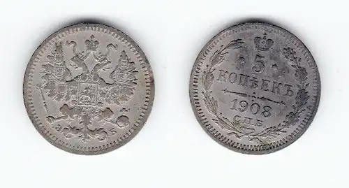 5 Kopeken Silber Münze Russland 1908 C.N.B. (127966)