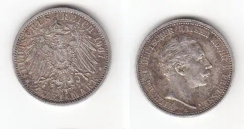 2 Mark Silber Münze Württemberg König Wilhelm II 1907 F Jäger 102 (113685)