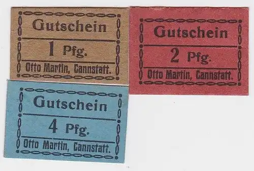 1,2 & 4 Pfennig Banknoten Cannstatt Otto Martin um 1920 (123550)