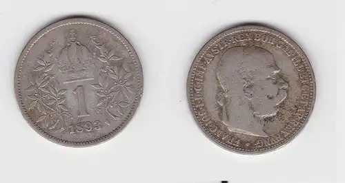 1 Krone Silber Münze Österreich 1893 (134516)