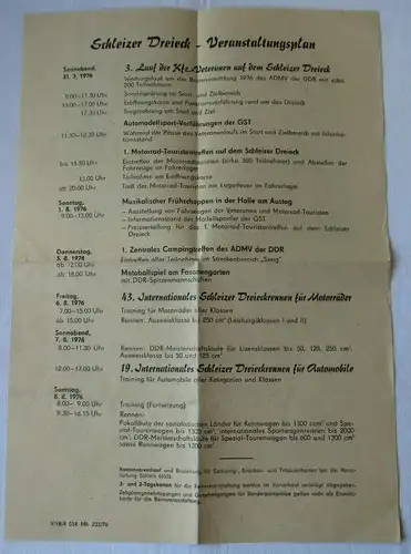 Veranstaltungsplan Internationales Schleizer Dreieckrennen 1976 (105436)