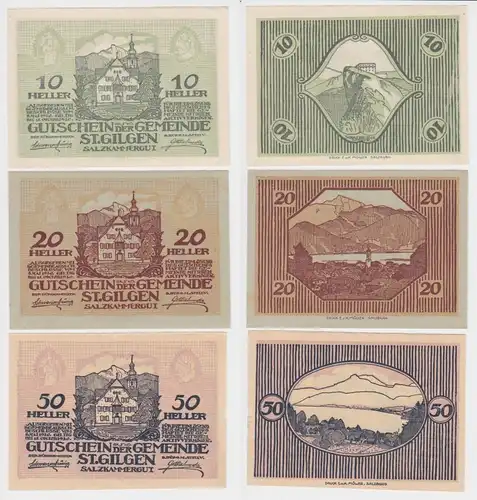 10,20 und 50 Heller Banknoten Notgeld Gemeinde St.Gilgen 1920 (154504)
