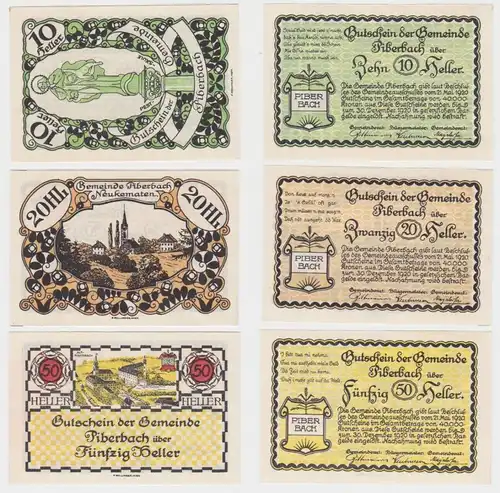 10,20 und 50 Heller Banknoten Notgeld Gemeinde Piberbach 1920 (154623)