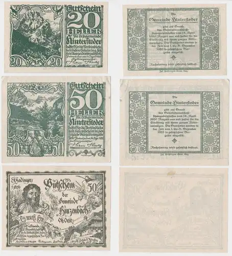 20,50 und 50 Heller Banknoten Notgeld Hinterstoder, Hinzenbach 1920 (154734)