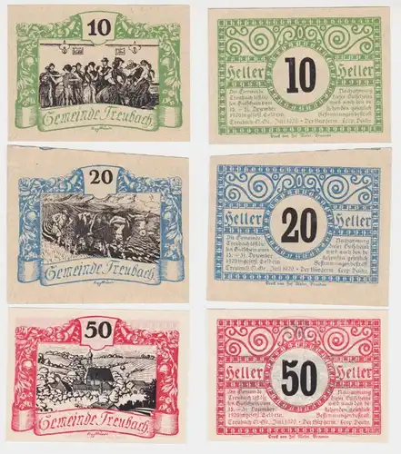 10,20 und 50 Heller Banknoten Notgeld Gemeinde Treubach 1920 (154786)