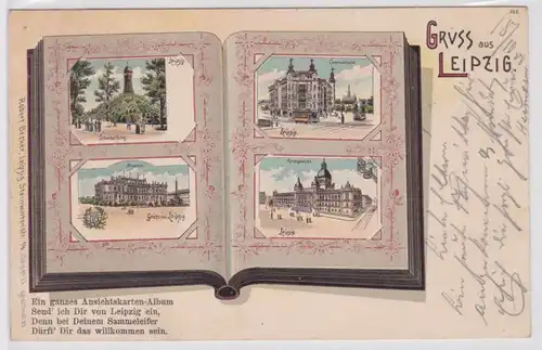 77489 Postkartenalbum Ak Gruß aus Leipzig mit 4 Ansichten 1900