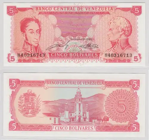 5 Bolivares Banknote Venezuela 1989 Pick 70 kassenfrisch UNC (154305)