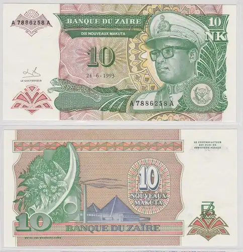 10 Nouveaux Makuta Banknote Zaire Zaïre 24.6.1993 bankfrisch UNC (154411)