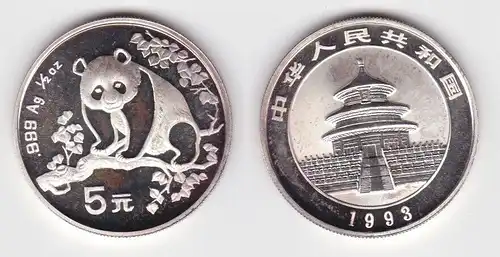 5 Yuan Silber Münze China Panda sitzt auf Ast 1993 Stgl. (141807)