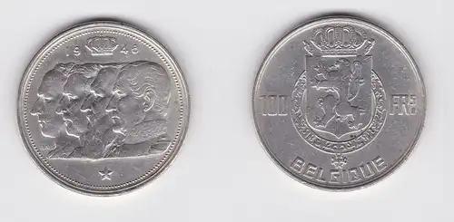 100 Franc Silber Münze Belgien 1948 (134971)