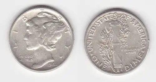1 Dime Silber Münze USA 1942 Liberty ss (140034)