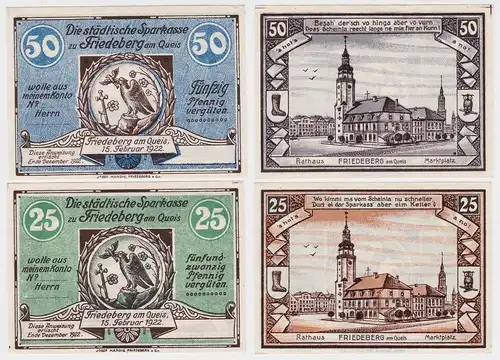 2 Banknoten Notgeld städtische Sparkasse Friedeberg am Queis 1922 (114507)