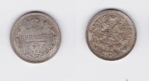 15 Kopeken Silber Münze Russland 1913 BC (118212)