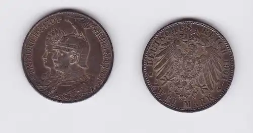 2 Mark Silbermünze Preussen 200 Jahre Königreich 1901 Jäger 105  (117264)