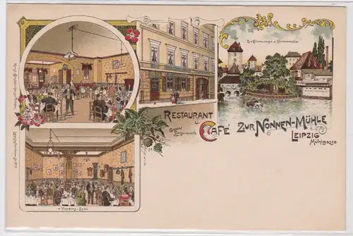 901299 Ak Lithographie Retsurant & Café Zur Nonnen Mühle Leipzig Mühlgasse