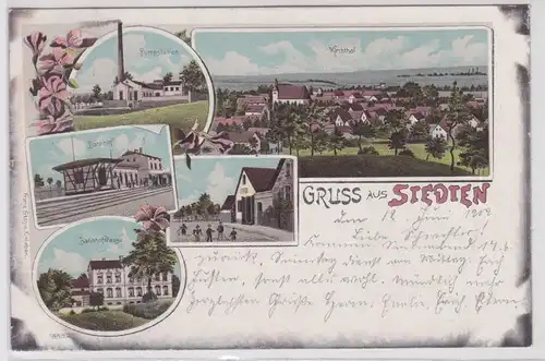 07761 Ak Lithographie Gruß aus Stedten Bahnhof, Pumpstation usw. 1902