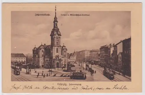 902000 Feldpost Ak Leipzig Johannisplatz mit Strassenbahnen 1916