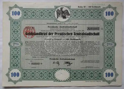 100 Goldmark Goldpfandbrief Preußische Zentralstadtschaft Berlin 1927 (157471)