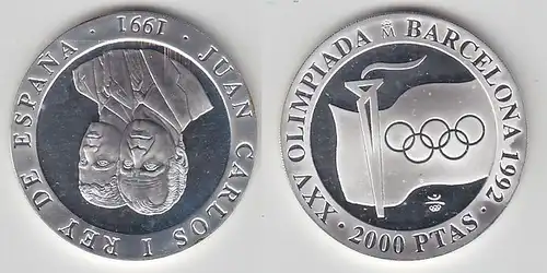 2000 Pesetas Silbermünze Spanien Olympiade Barcelona 1992, 1991 (113134)