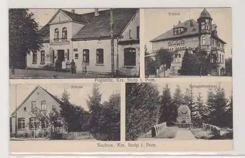 23879 Mehrbild Ak Gruß aus Poganitz in Pommern Gasthaus, Schule usw. um 1920