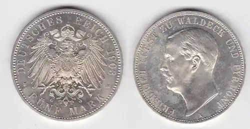 5 Mark Silbermünze Waldeck und Pyrmont 1903 A Jäger 171 f.Stgl. (114164)