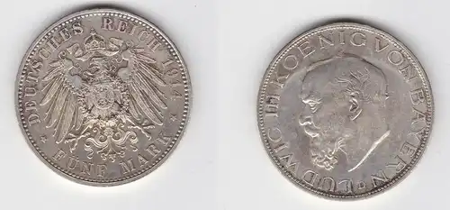 5 Mark Silbermünze Bayern Prinzregent Ludwig der III.1914 J. 53 f.Stgl. (113778)