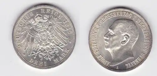 3 Mark Silber Münze 1913 A Mecklenburg Strelitz J.92 Stgl. (119060)
