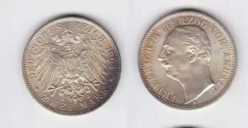 2 Mark Silbermünze Anhalt Herzog Friedrich II 1904 A Jäger 22 f.Stgl. (116441)