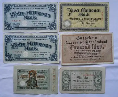 6 Banknoten Inflation Stadt Wiesbaden 1923 (114224)