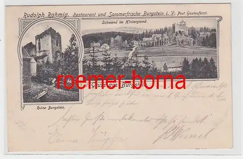 76992 Ak Gruss aus Burgstein i.V. Restaurant Rudolph Rahmig Ruine Schwand 1905