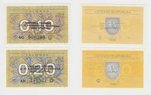 0,10  und 0,20 Talonas Banknote Litauen 1991 bankfrisch UNC (137201)