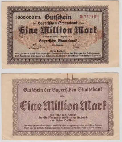 1 Millionen Mark Banknote Bayerische Staatsbank München 01.08.1923 (154418)
