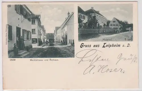 62445 Ak Gruß aus Leipheim a.D. Marktstraße und Rathaus, Hospital 1902
