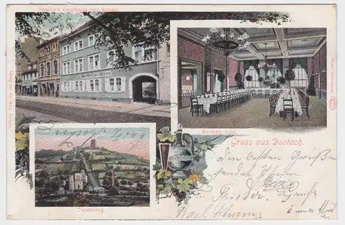 65119 Ak Gruß aus Durlach bei Karlsruhe Gasthaus zur Krone 1904