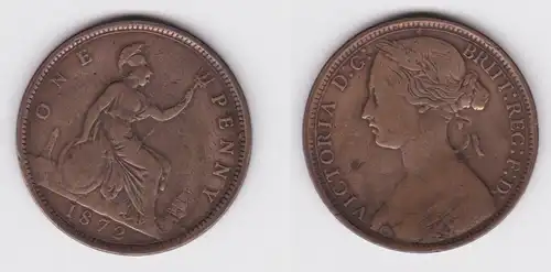 1 Penny Kupfer Münze Großbritannien 1872 Victoria ss (150714)