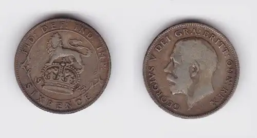 6 Pence Silber Münze Großbritannien George V. 1922 ss (158061)