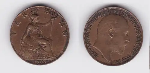 1 Farthing Kupfer Münze Großbritannien 1909 ss (151375)