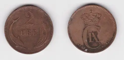 2 Öre Kupfer Münze Dänemark 1902 Delphin ss (156996)