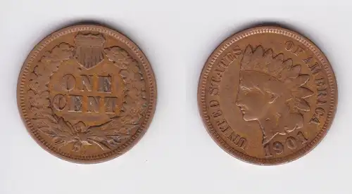 1 Cent Kupfer Münze USA 1901 ss+ (157096)