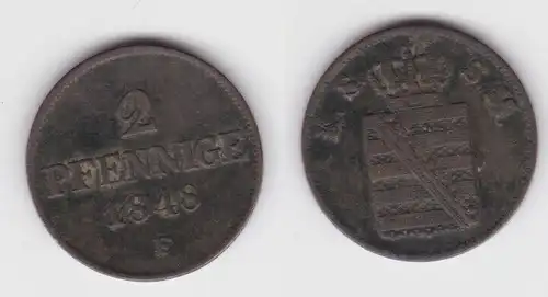 2 Pfennig Kupfer Münze Sachsen 1848 F ss (143082)