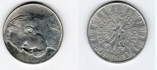 10 Zloty Silber Münze Polen Josef Pilsudski 1936 (106146)